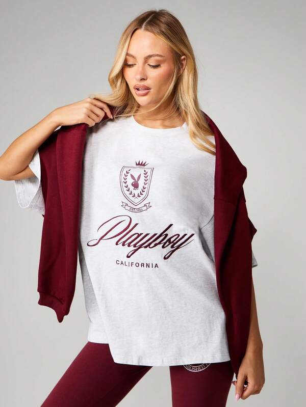 Missguided Missguided X Playboy Oversized Graphic Tee With Logo