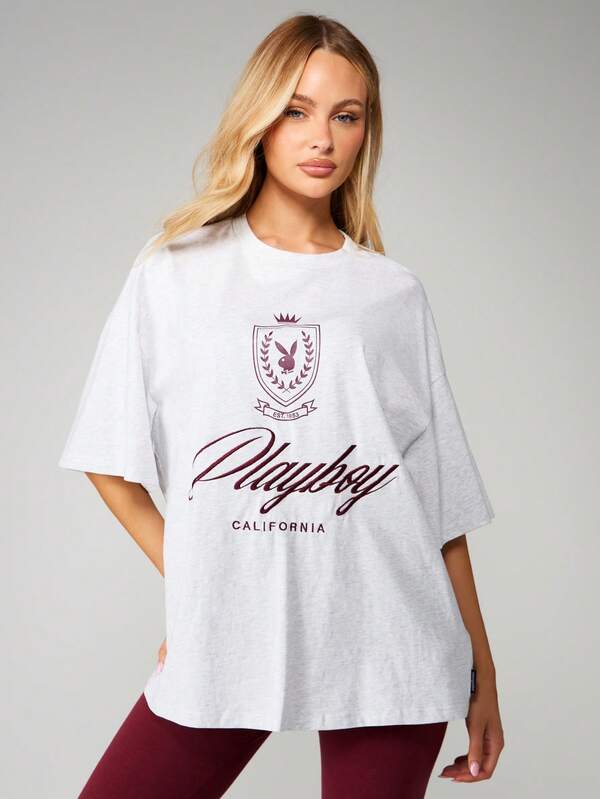 missguided Missguided x Playboy Oversized Graphic Tee With Logo