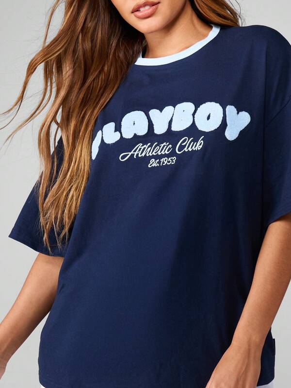 Missguided Missguided X Playboy Oversized Graphic Tee With Logo