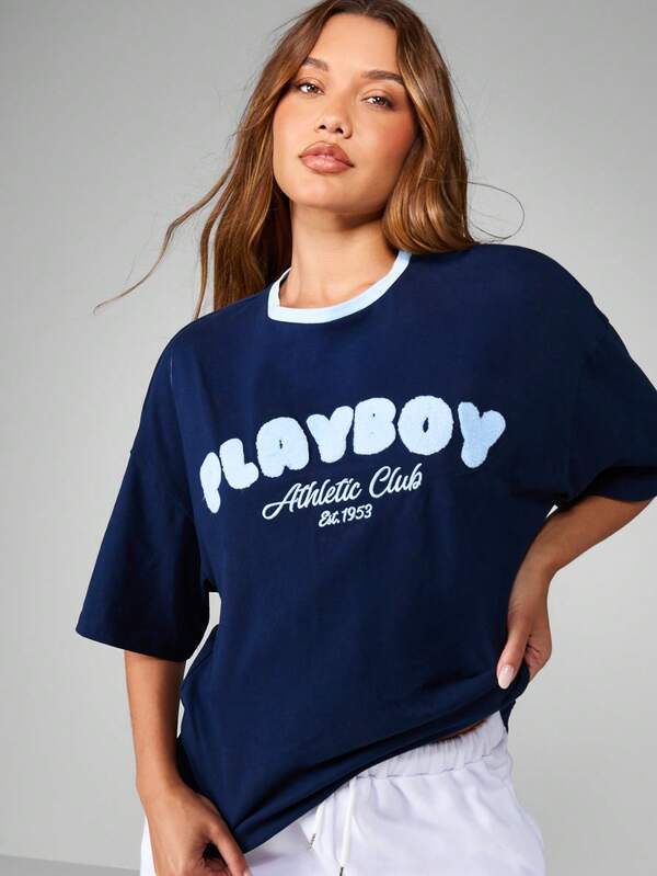 missguided Missguided x Playboy Oversized Graphic Tee With Logo