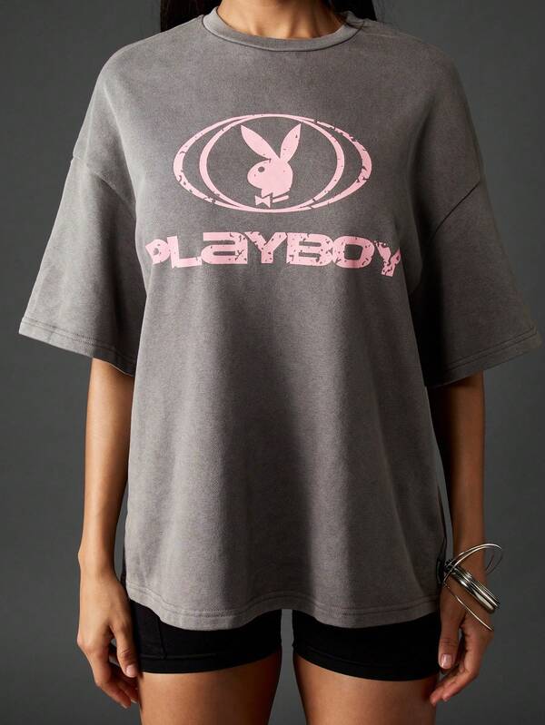 Missguided Missguided X Playboy Oversized Graphic Tee With Print