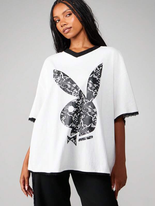 missguided Missguided x Playboy Oversized Graphic Tee With Snake Print