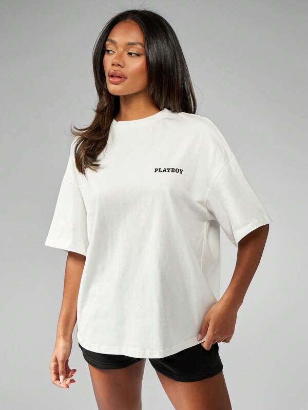 Missguided Missguided X Playboy Oversized Graphics Retro Logo Women T-Shirts