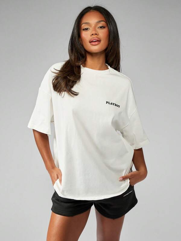 Missguided Missguided X Playboy Oversized Graphics Retro Logo Women T-Shirts