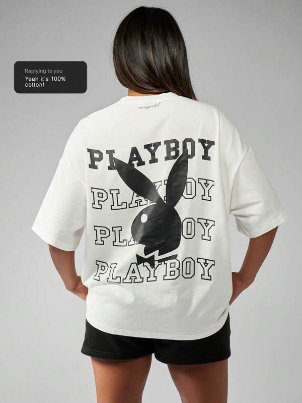 missguided Missguided x Playboy Oversized Graphics Retro Logo Women T-Shirts
