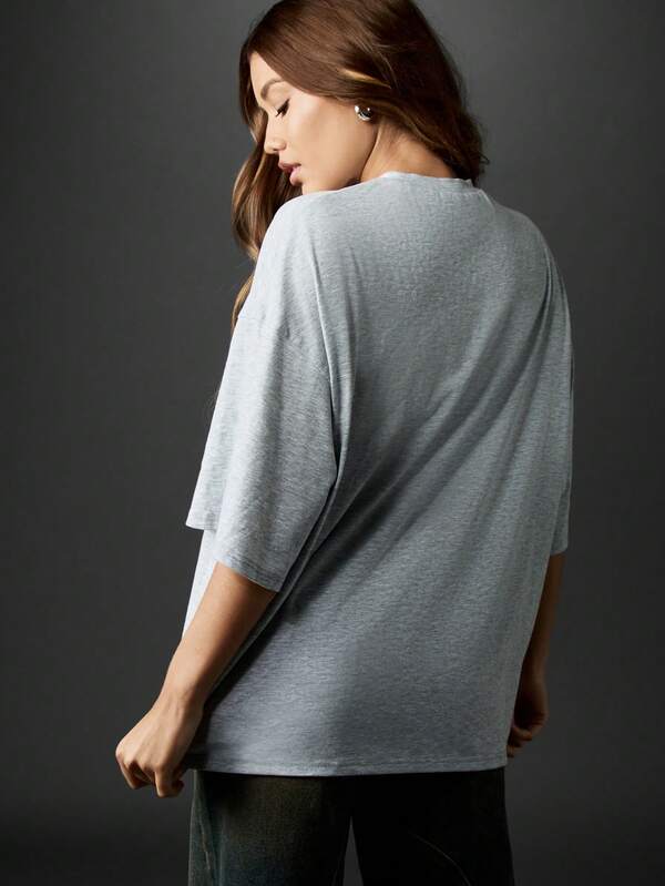 Missguided Missguided X Playboy Oversized Grey T Shirt With Collegiate Logo Print