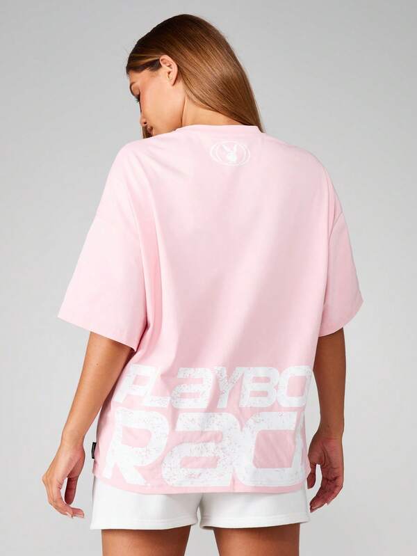 Missguided Missguided X Playboy Oversized Half Sleeve T-Shirt With Block Text Print