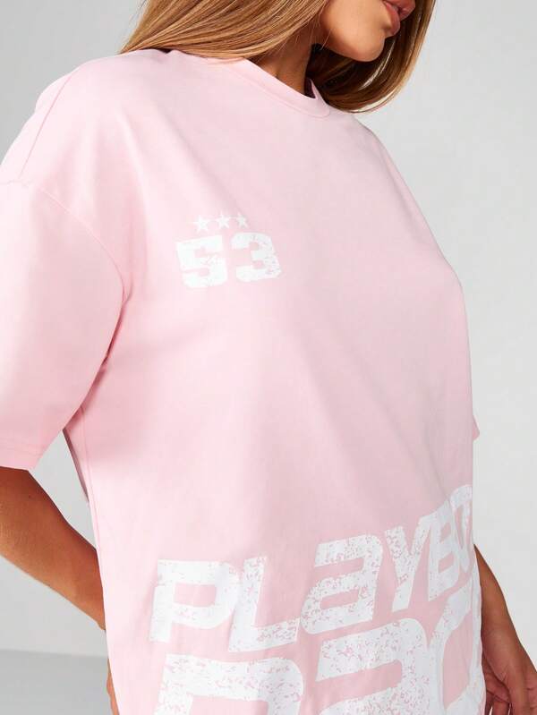 Missguided Missguided X Playboy Oversized Half Sleeve T-Shirt With Block Text Print