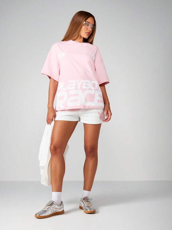 Missguided Missguided X Playboy Oversized Half Sleeve T-Shirt With Block Text Print