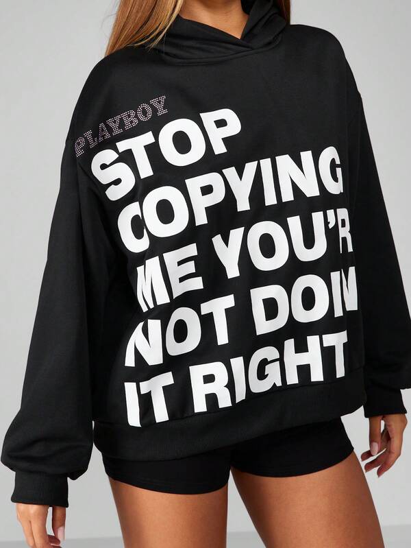 missguided Missguided x Playboy Oversized Hooded Sweatshirt With Bold Typography Print