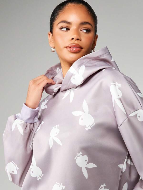 Missguided Missguided X Playboy Oversized Hoodie With Bunny Print
