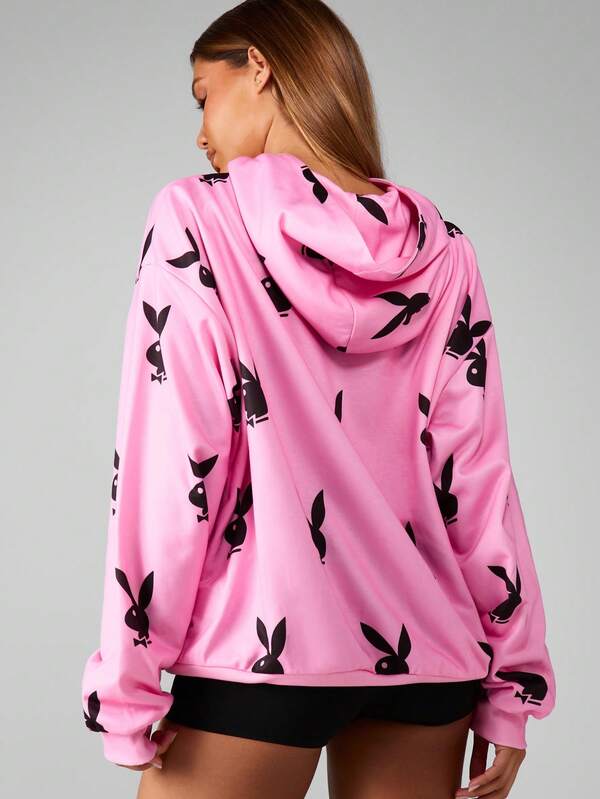 Missguided Missguided X Playboy Oversized Hoodie With Drawstring And Centre Pocket