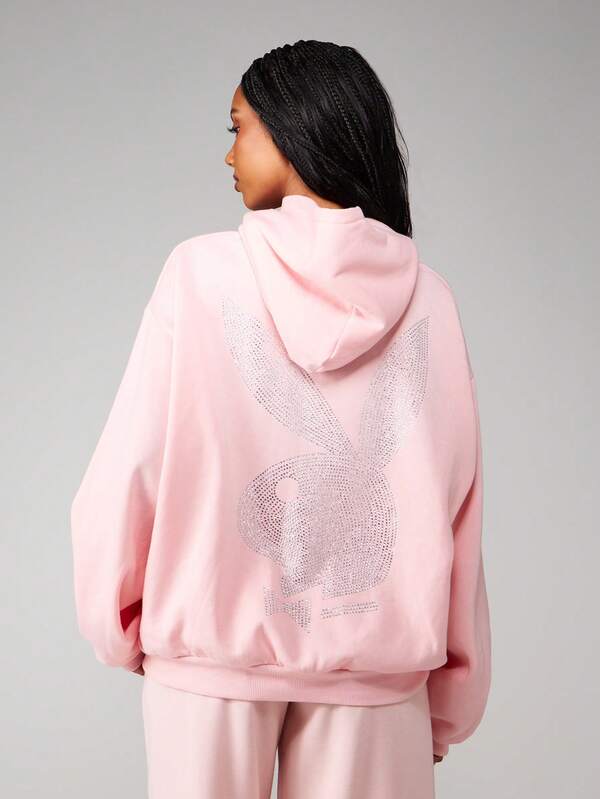 Missguided Missguided X Playboy Oversized Hoodie With Embroidered Graphic Design