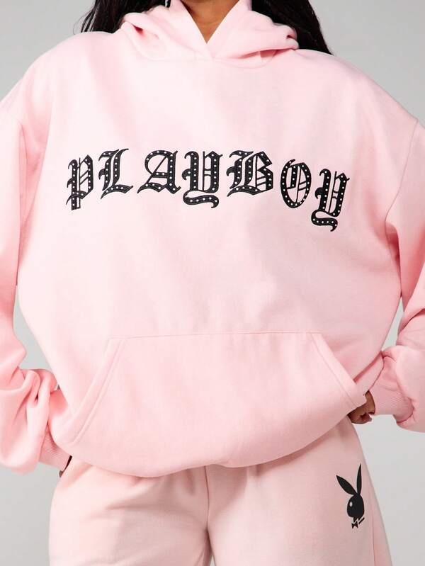 Missguided Missguided X Playboy Oversized Hoodie With Embroidered Graphic Design