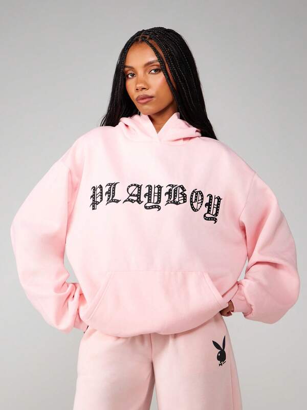 missguided Missguided x Playboy Oversized Hoodie With Embroidered Graphic Design