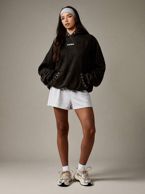 Missguided Missguided X Playboy Oversized Hoodie With Metal Eyelets And Bunny Logo
