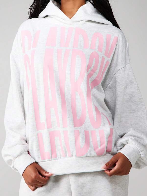 Missguided Missguided X Playboy Oversized Hoodie With Pink Text Print