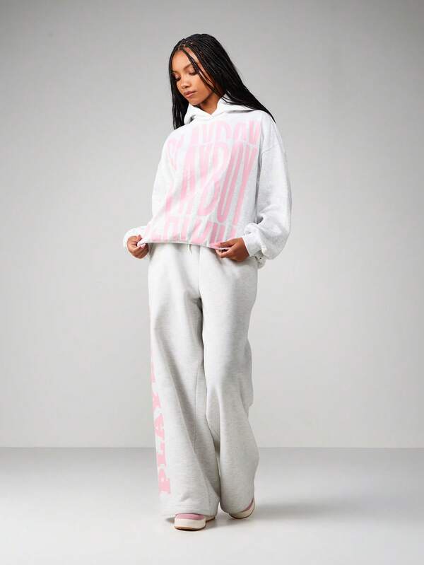 Missguided Missguided X Playboy Oversized Hoodie With Pink Text Print