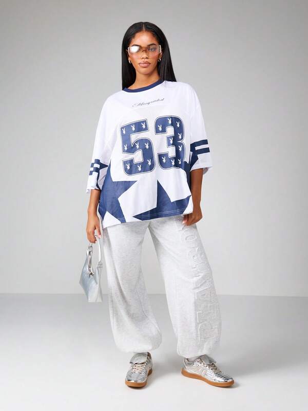 Missguided Missguided X Playboy Oversized Jersey T-Shirt With Number Print And Stripes