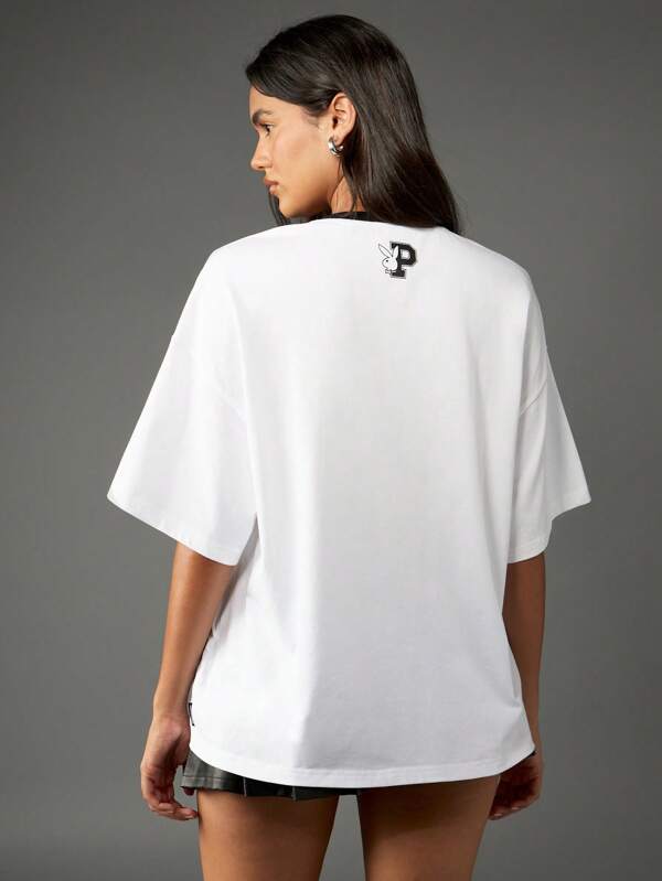 Missguided Missguided X Playboy Oversized Jersey T-Shirt With Varsity Number Print