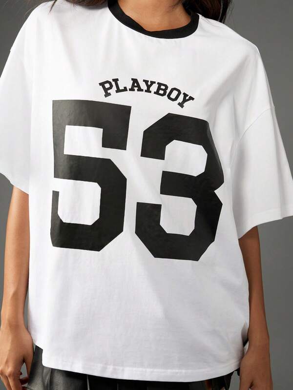 Missguided Missguided X Playboy Oversized Jersey T-Shirt With Varsity Number Print