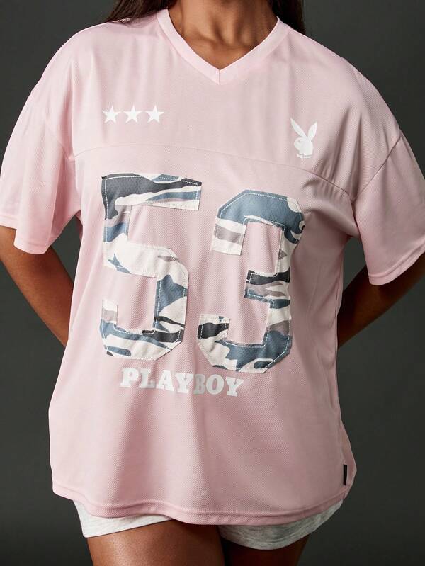 Missguided Missguided X Playboy Oversized Jersey T-Shirt With Camo Number Print