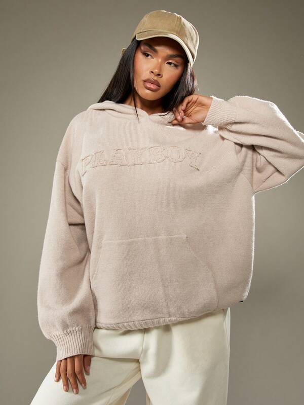 missguided Missguided x Playboy Oversized Knitted Hoodie With Front Pocket