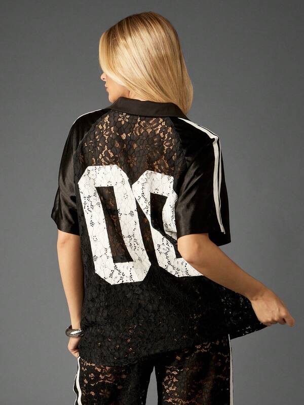 Missguided Missguided X Playboy Oversized Lace T-Shirt With Logo Print