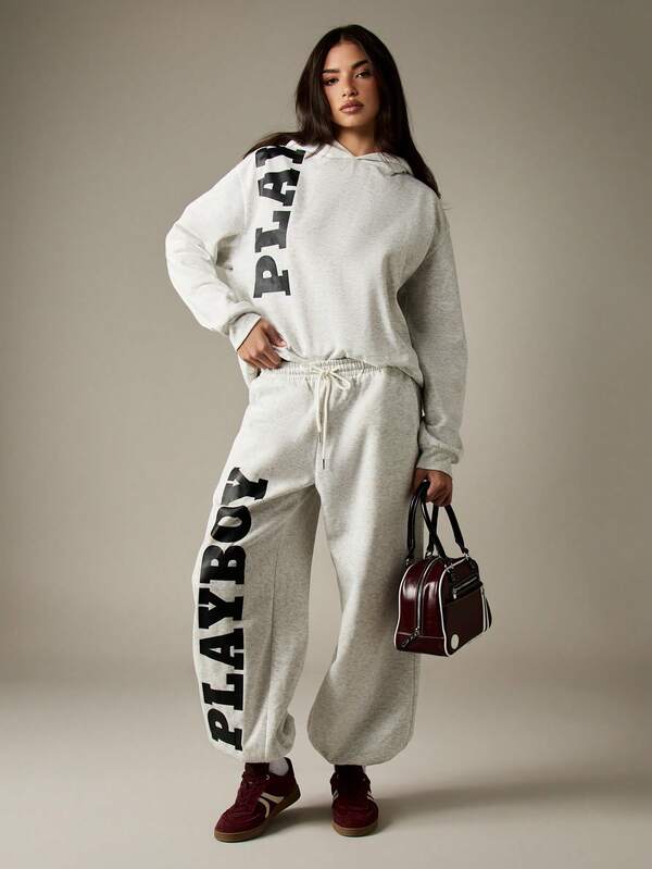 Missguided Missguided X Playboy Oversized Logo Print Hoodie With Drawstring