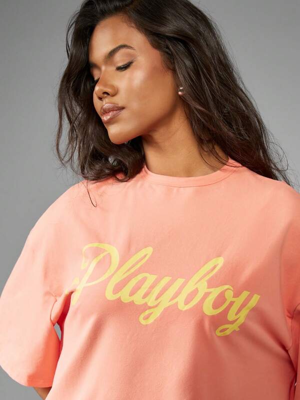 Missguided Missguided X Playboy Oversized Logo Short Sleeve Casual T-Shirt