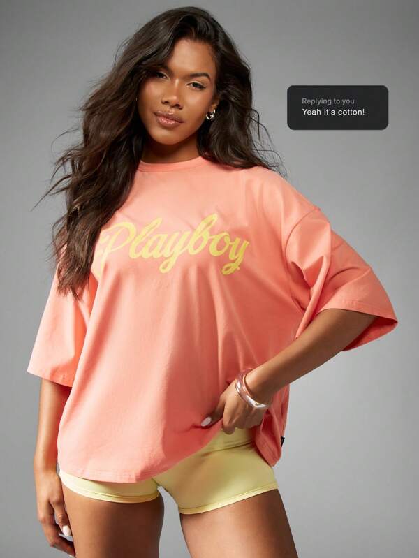 missguided Missguided x Playboy Oversized Logo Short Sleeve Casual T-Shirt