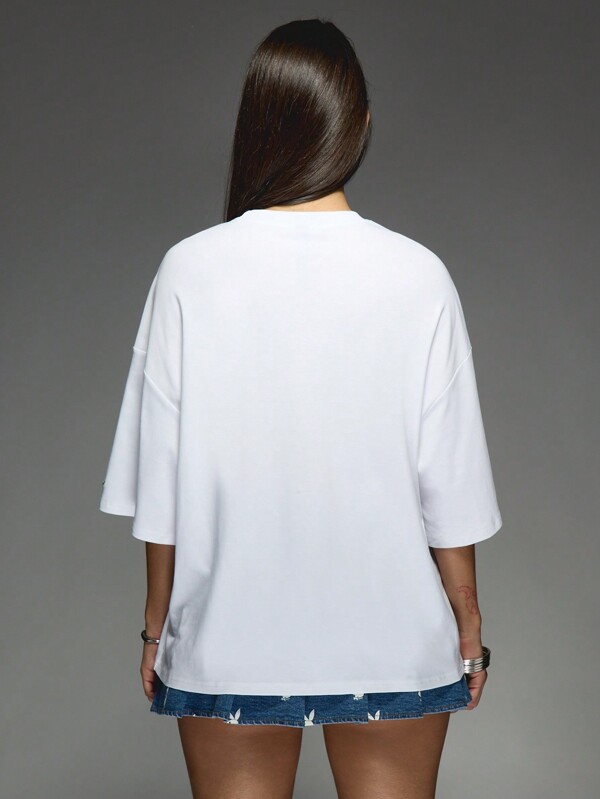 Missguided Missguided X Playboy Oversized Logo T-Shirt With Elbow Length Sleeves