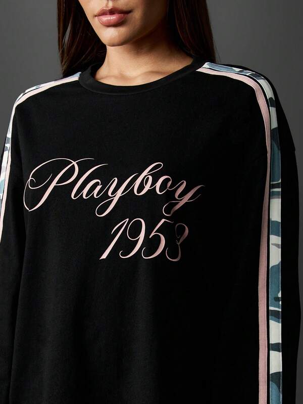 Missguided Missguided X Playboy Oversized Long Sleeve Sweatshirt With Contrast Stripe Detail
