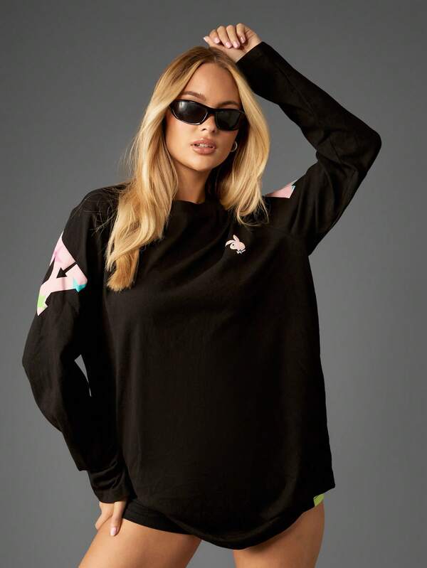 missguided Missguided x Playboy Oversized Long Sleeve Sweatshirt With Logo Print