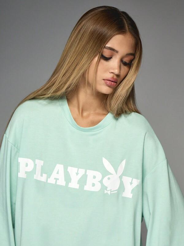Missguided Missguided X Playboy Oversized Long Sleeve T-Shirt With Logo Print