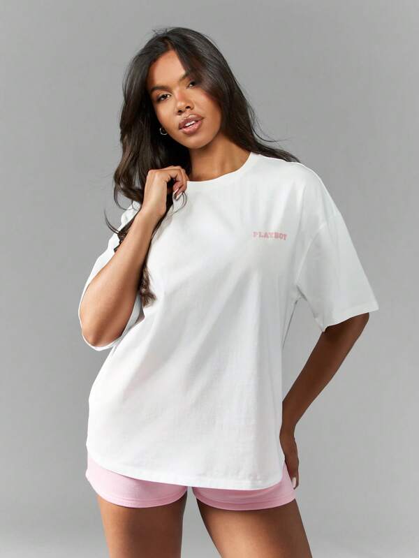 Missguided Missguided X Playboy Oversized Lucky Horse Shoe Logo Short Sleeve T-Shirt