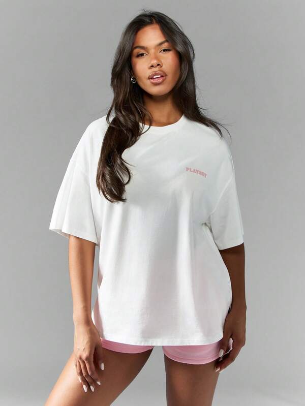 Missguided Missguided X Playboy Oversized Lucky Horse Shoe Logo Short Sleeve T-Shirt