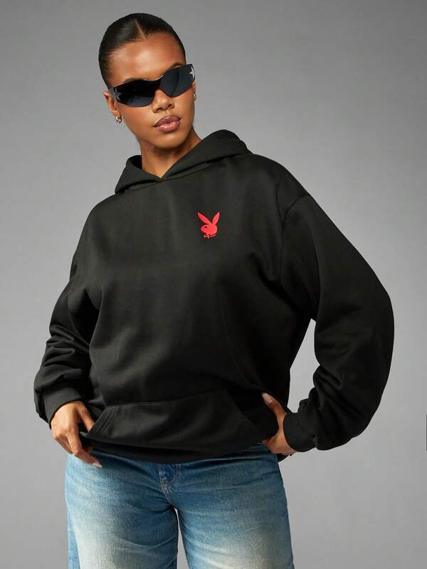 Missguided Missguided X Playboy Oversized Magazine Cover Print Hoodie Mini Dress With Long Sleeves