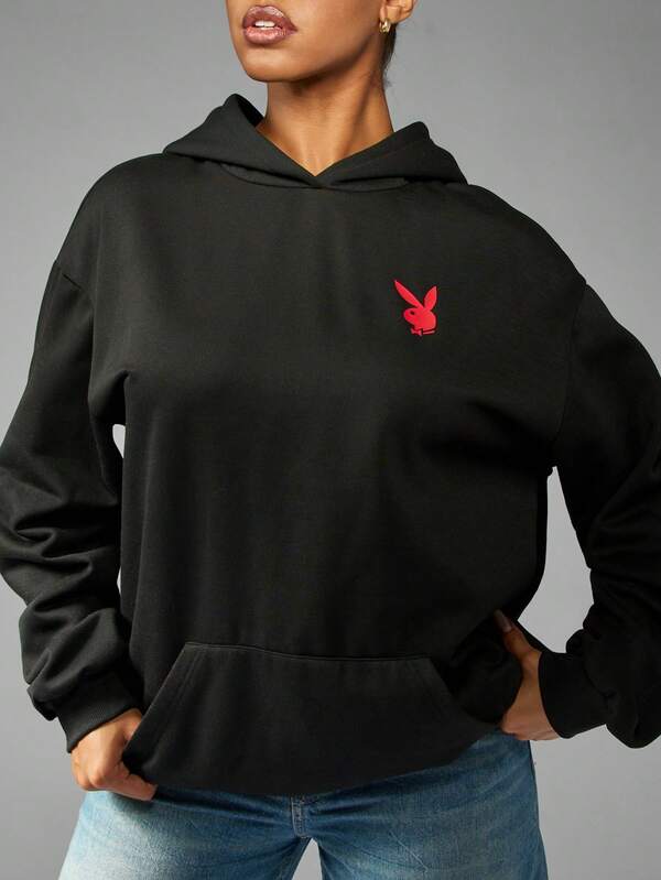 Missguided Missguided X Playboy Oversized Magazine Cover Print Hoodie Mini Dress With Long Sleeves