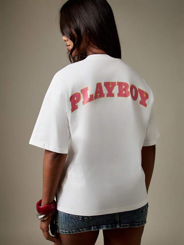 Missguided Missguided X Playboy Oversized Magazine Cover Print T Shirt With Retro Design
