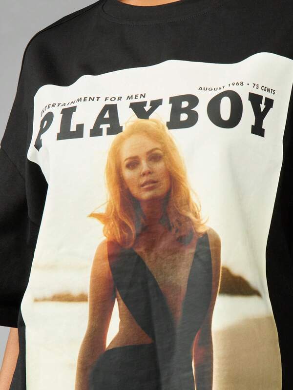 Missguided Missguided X Playboy Oversized Magazine Cover T Shirt With Retro Print