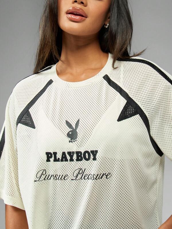 Missguided Missguided X Playboy Oversized Mesh Jersey Casual T-Shirt