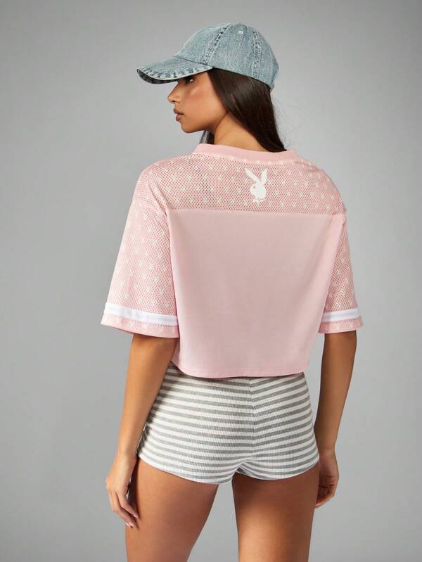 Missguided Missguided X Playboy Oversized Mesh Jersey Crop Top With Number Print