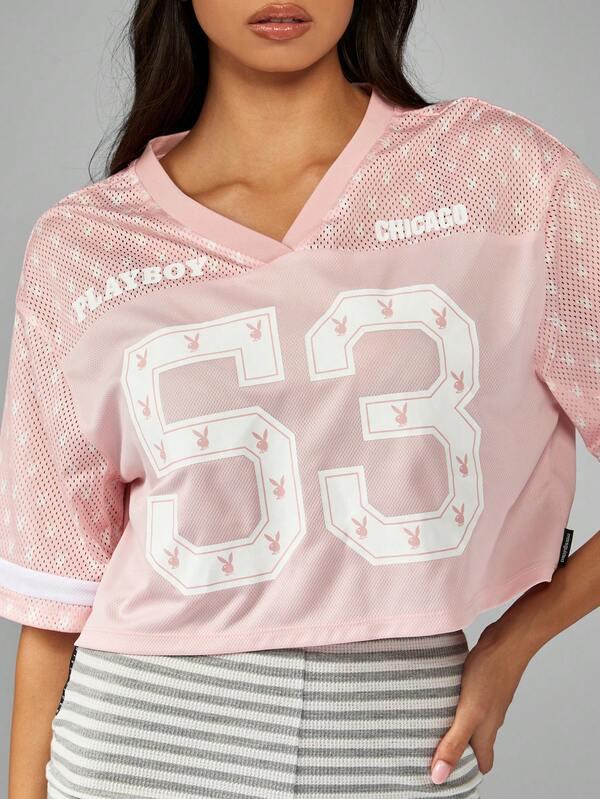 Missguided Missguided X Playboy Oversized Mesh Jersey Crop Top With Number Print