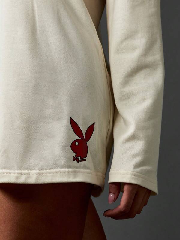 Missguided Missguided X Playboy Oversized Mini Dress With Long Sleeves And Varsity Design