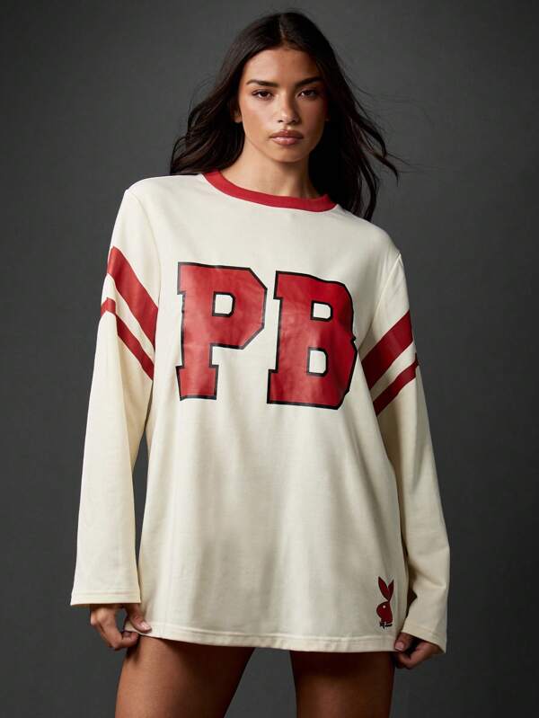 missguided Missguided x Playboy Oversized Mini Dress With Long Sleeves And Varsity Design