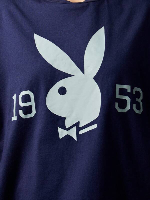 Missguided Missguided X Playboy Oversized Navy T Shirt With Bunny Logo Print