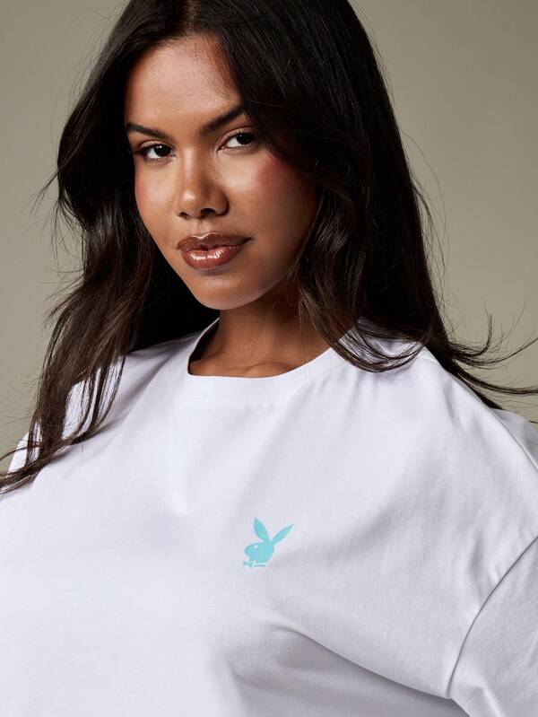 Missguided Missguided X Playboy Oversized Paradise Beach Scene T-Shirt With Retro Graphic Print