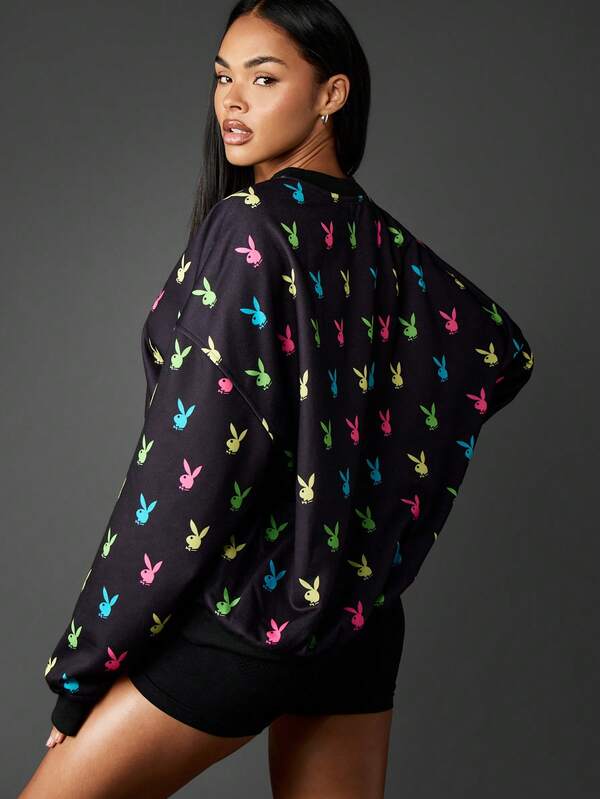 Missguided Missguided X Playboy Oversized Print Long Sleeve Sweatshirt
