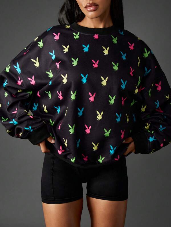 Missguided Missguided X Playboy Oversized Print Long Sleeve Sweatshirt